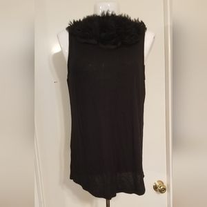 MNG by Mango top shirt size large black sleeveless ruffles calor